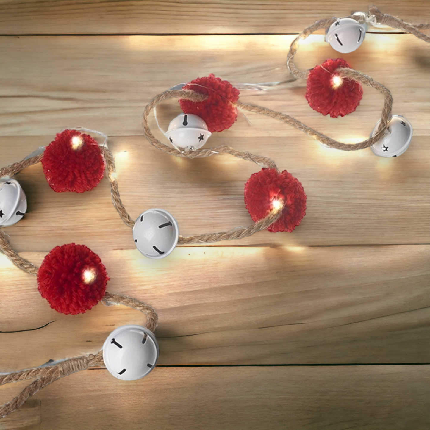 Christmas Bell and Pom Pom Garland LED