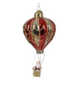 Red and Gold Hot Air Balloon with Santa Glass Christmas Tree Decoration