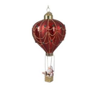 Red Hot Air Balloon with Santa Glass Christmas Tree Decoration