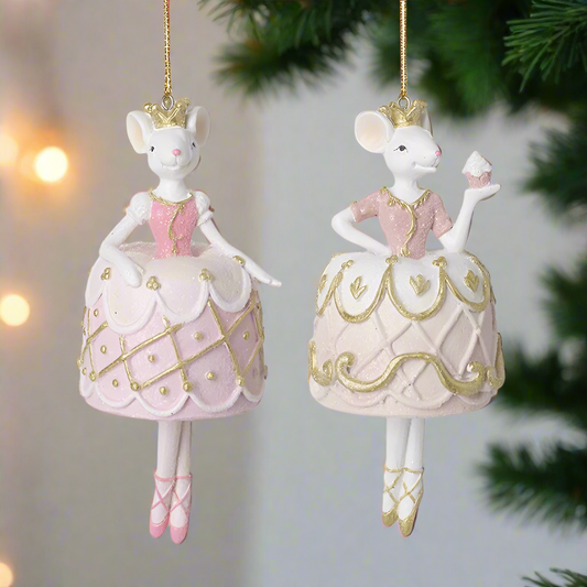 Christmas Pink and Gold Ballerina Mouse Hanging Decoration