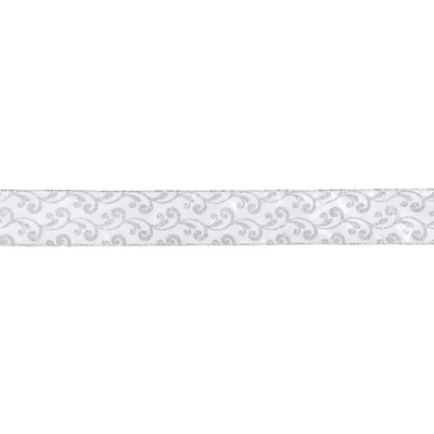 Silver and White Pattern Ribbon 5m
