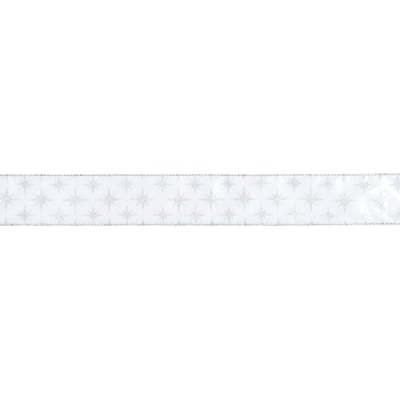 Silver and White Star Pattern Ribbon 5m