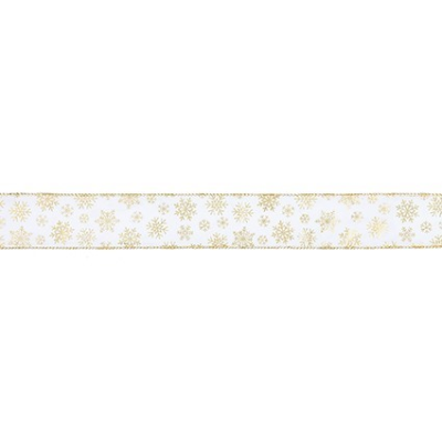 White and Gold Snowflake Christmas Ribbon 5m