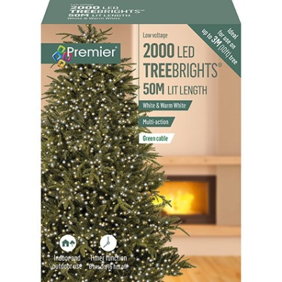 Premier TreeBrights 2000 White & Warm White LED Christmas String Lights