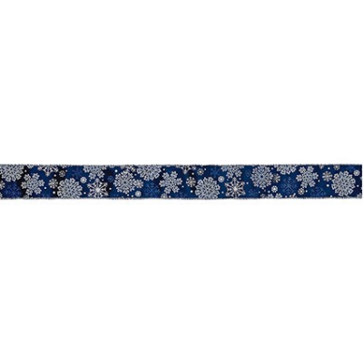 Dark Blue and Silver Snowflake Christmas Ribbon 2.7m