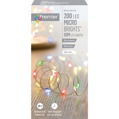 200 Multi Colour Microbrights LED Pin Wire Christmas Lights