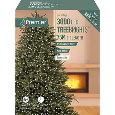 Premier 3000 White & Warm White LED Treebrights Christmas String Lights