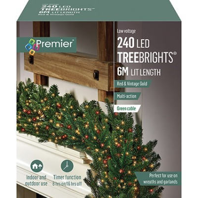 Premier 240 Red & Vintage Gold Treebrights Christmas String Lights