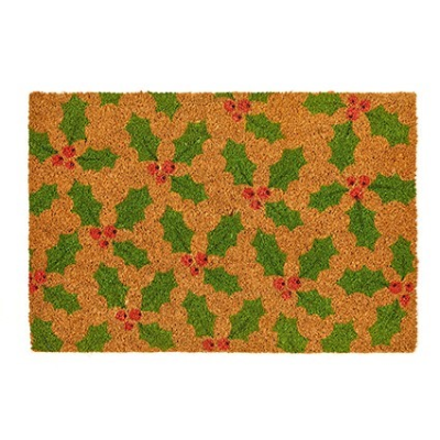 Holly Design Christmas Door Mat