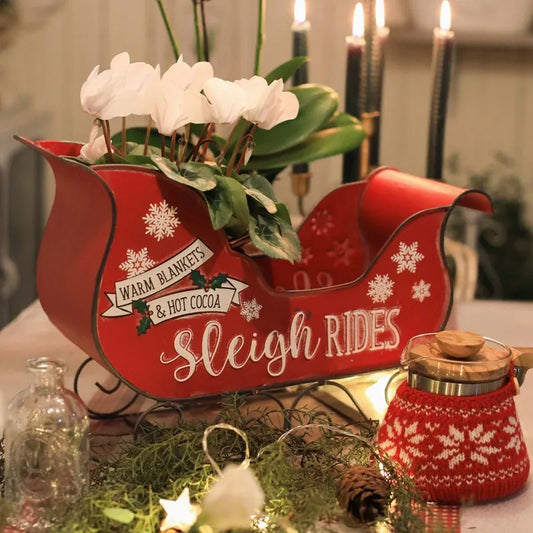 Vintage Style Metal Santa Sleigh