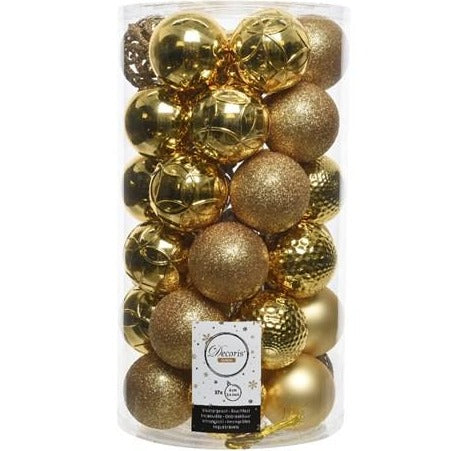 Set of 37 Mixed Light Gold 6cm Christmas Baubles