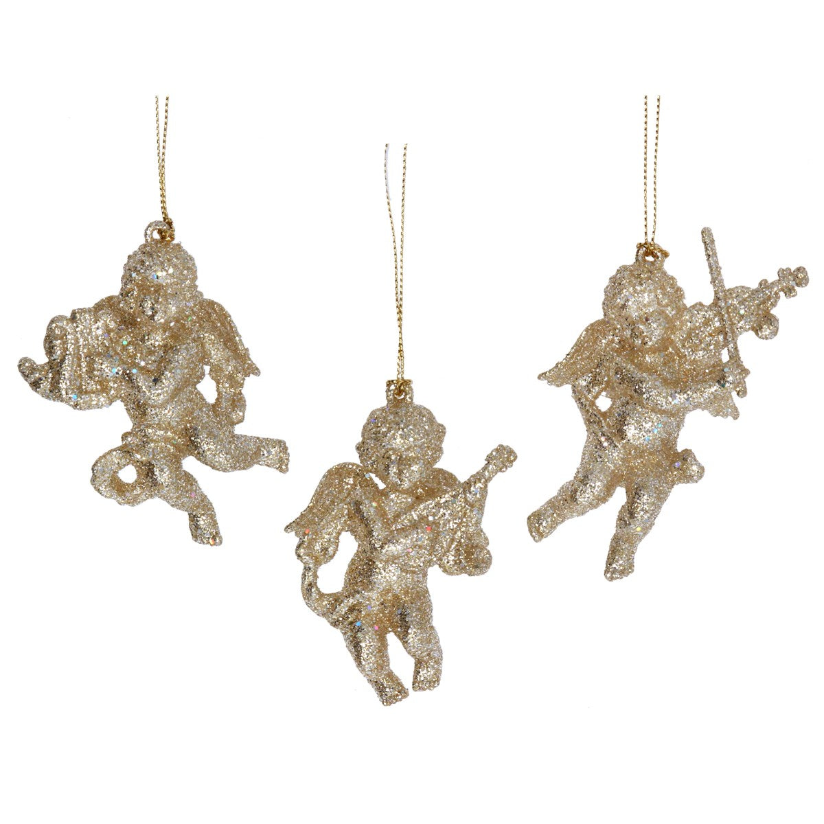 Set of 3 Gold Glitter Cherub Christmas Tree Decoration