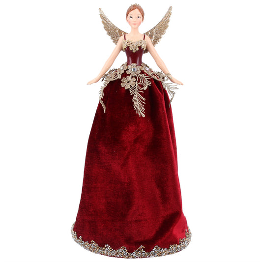 Luxury Burgundy Velvet Christmas Fairy Tree Topper 28cm