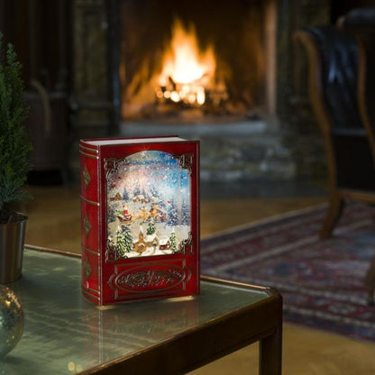 Red Vintage Christmas Book with Santa & Sleigh Scene Water Lantern