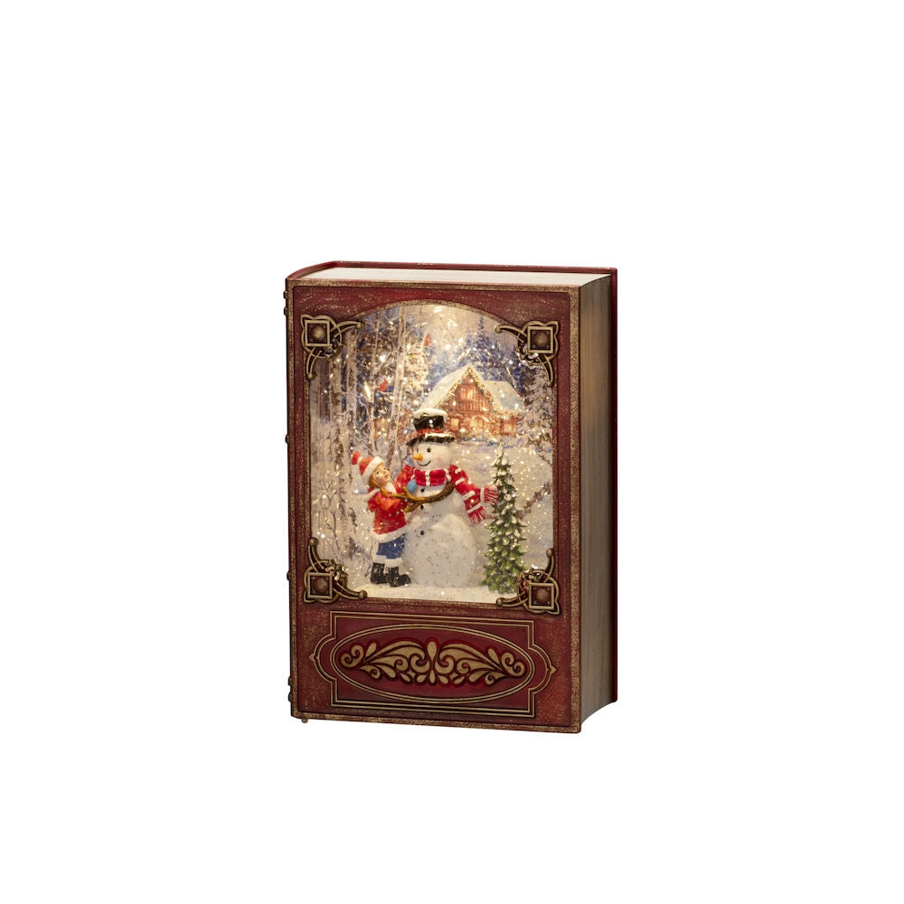 Red Vintage  Christmas Book with Snowman Scene Water Lantern