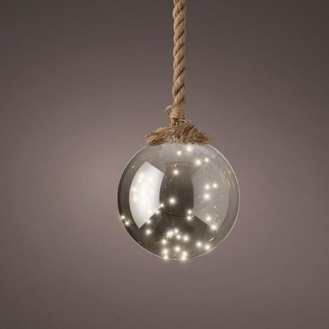 LED Ball with Jute Rope Christmas Decoration 20cm