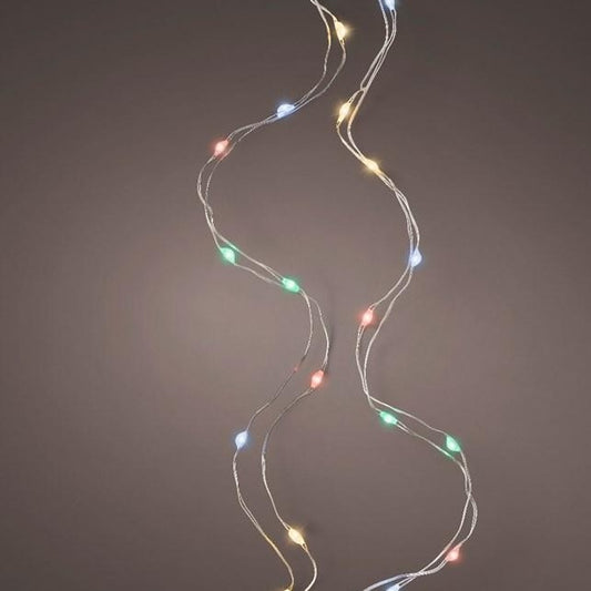 100 Multi Coloured Silver Cable Battery Operated String Lights