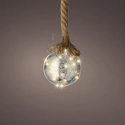 Micro LED Silver Ball Christmas Decoration with Rope 14cm