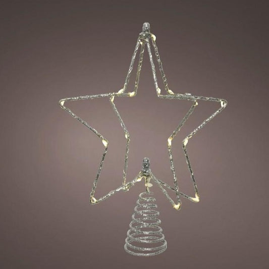 Metal 3D LED Silver Glitter Star Christmas Tree Topper