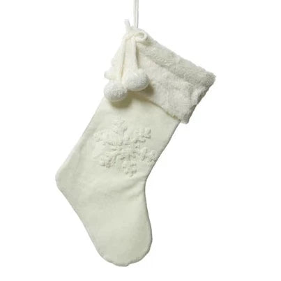 White Snowflake Stocking with PomPoms