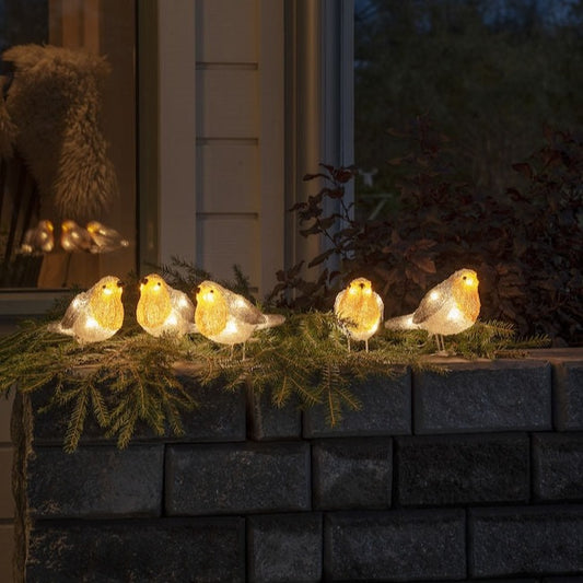 Konstsmide 5 Piece Acrylic Robins LED Christmas Light Set