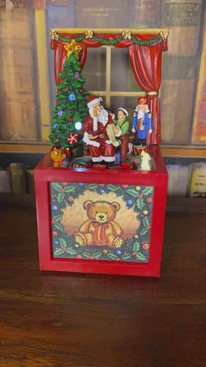 Christmas Animated Lit Music Box Santa And Child Scene