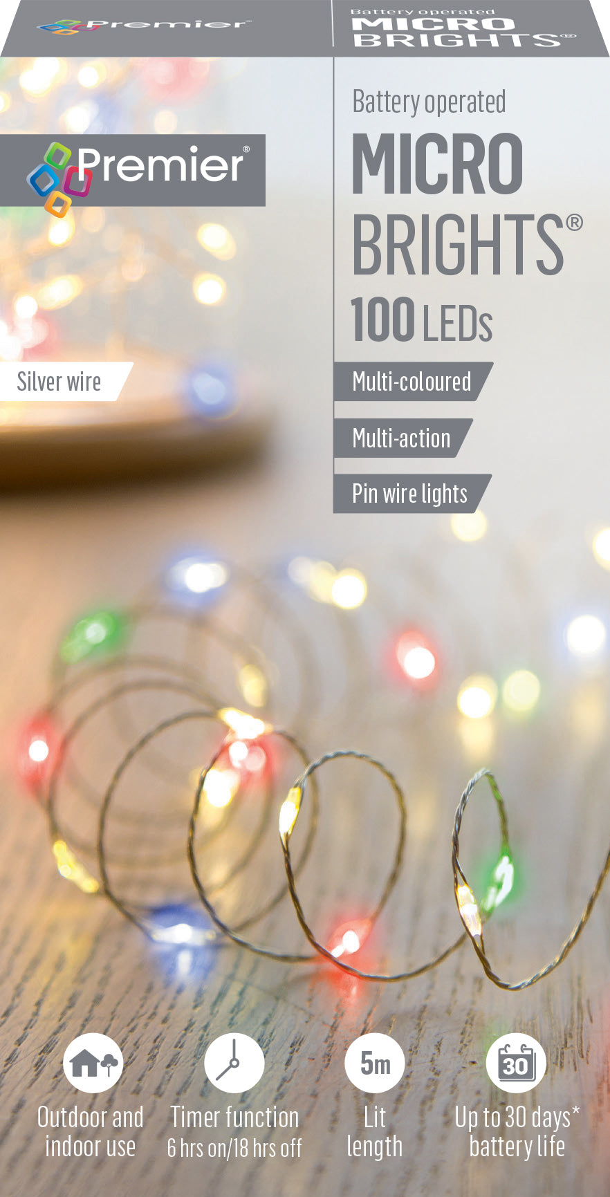 100 Multi Coloured Microbright LED Pin Wire Lights