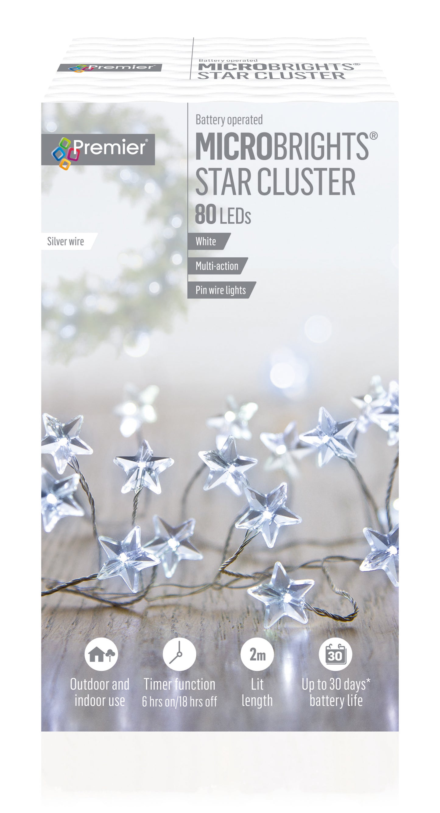 Premier 80 Microbrights White Star Christmas Cluster Lights