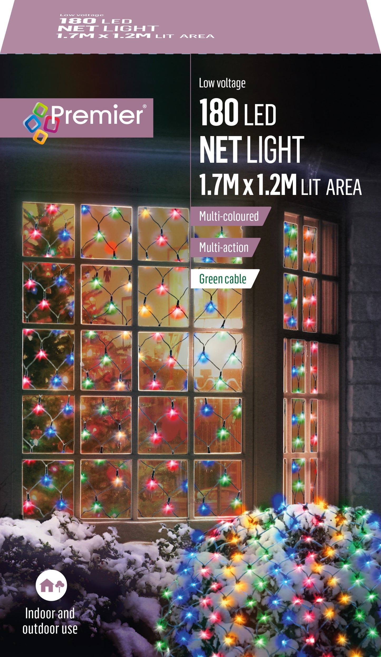 Premier 1.7m x 1.2m Multi Colour Net Christmas Lights