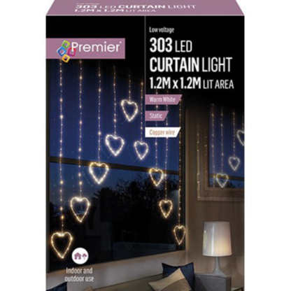 Warm White Heart V-Shape Christmas Curtain Lights