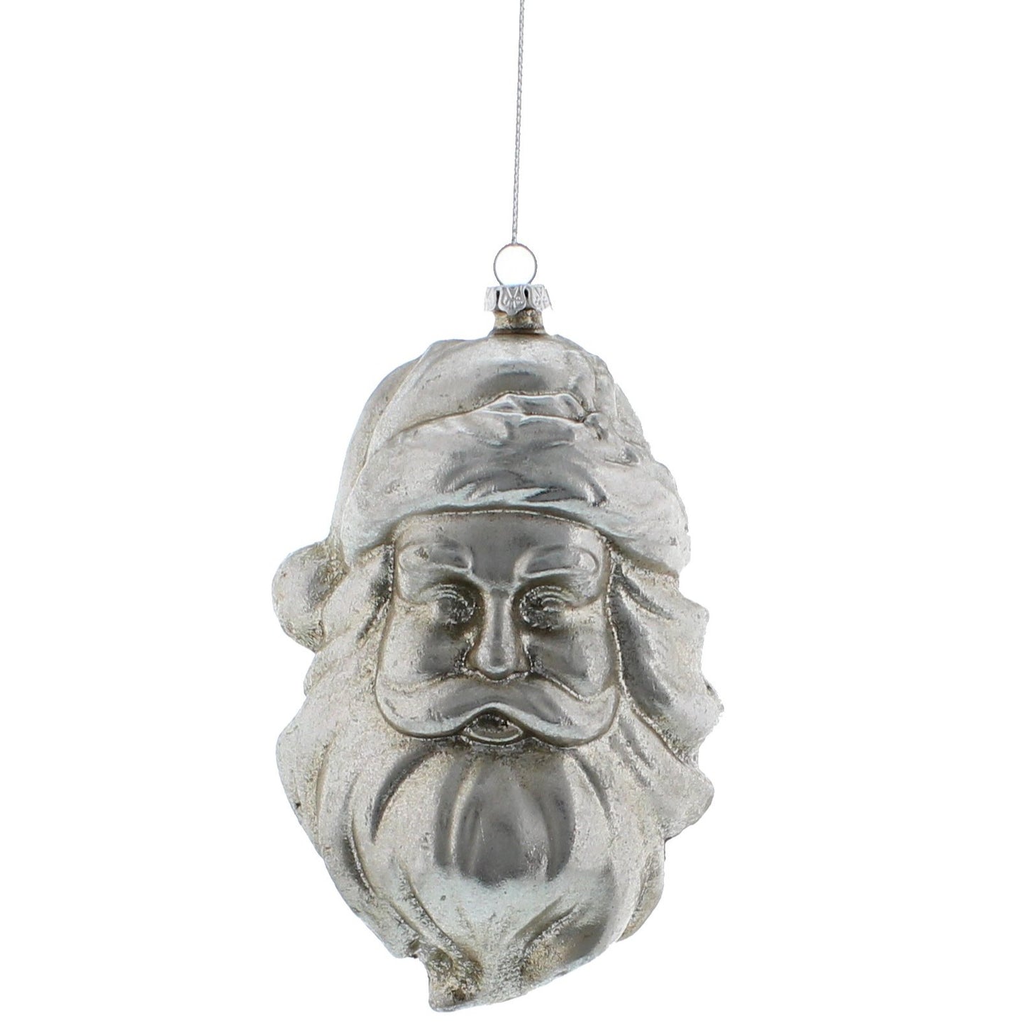 Silver Santa Head 13cm Christmas Hanging Bauble Decoration