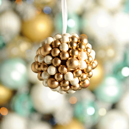 Gold & White Berry Cluster Ball Christmas Decoration