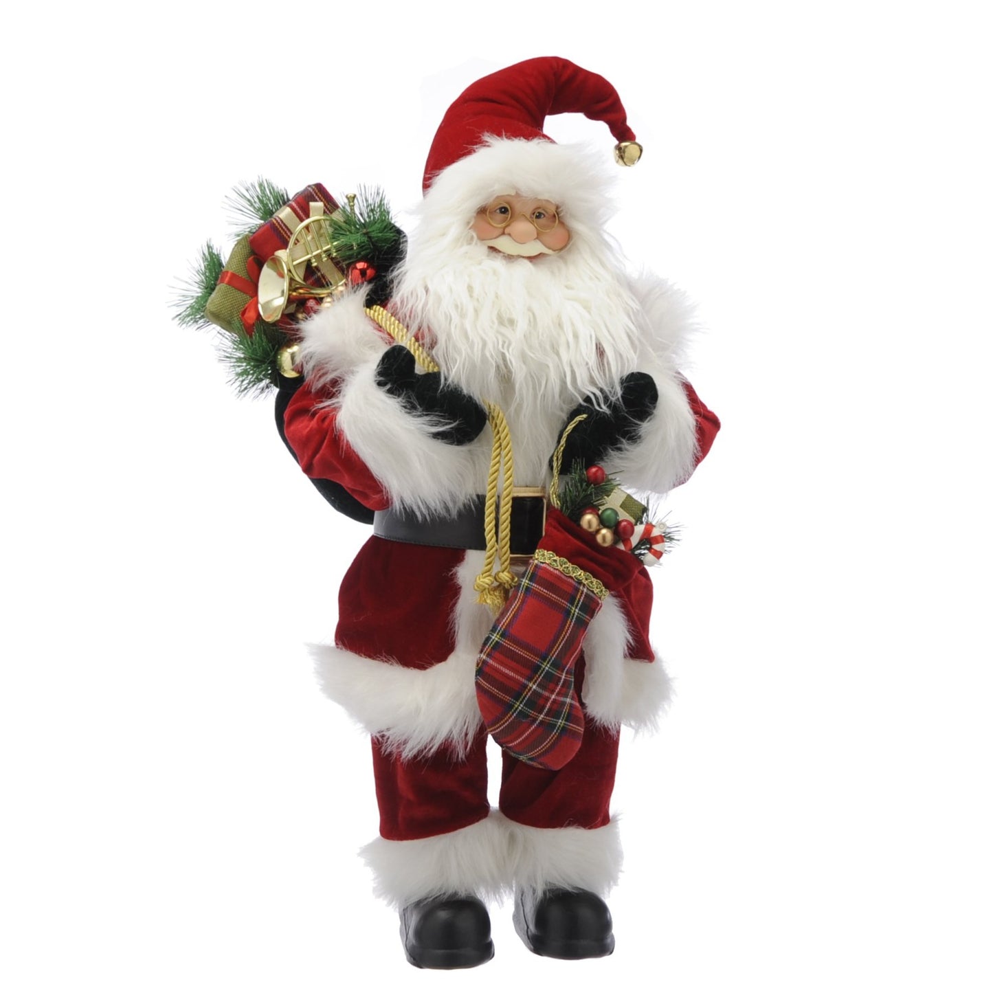 Standing Traditional Santa with Tartan Stocking 60cm