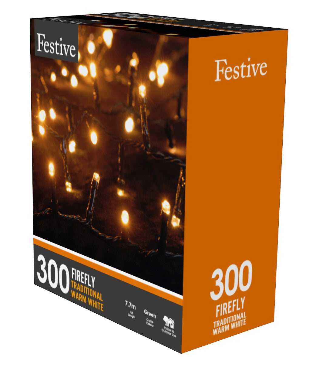 Festive 300 Firefly Christmas Lights Warm White