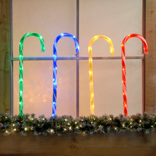 Set of 4 Multi Colour Candy Cane Stake Lights 62cm