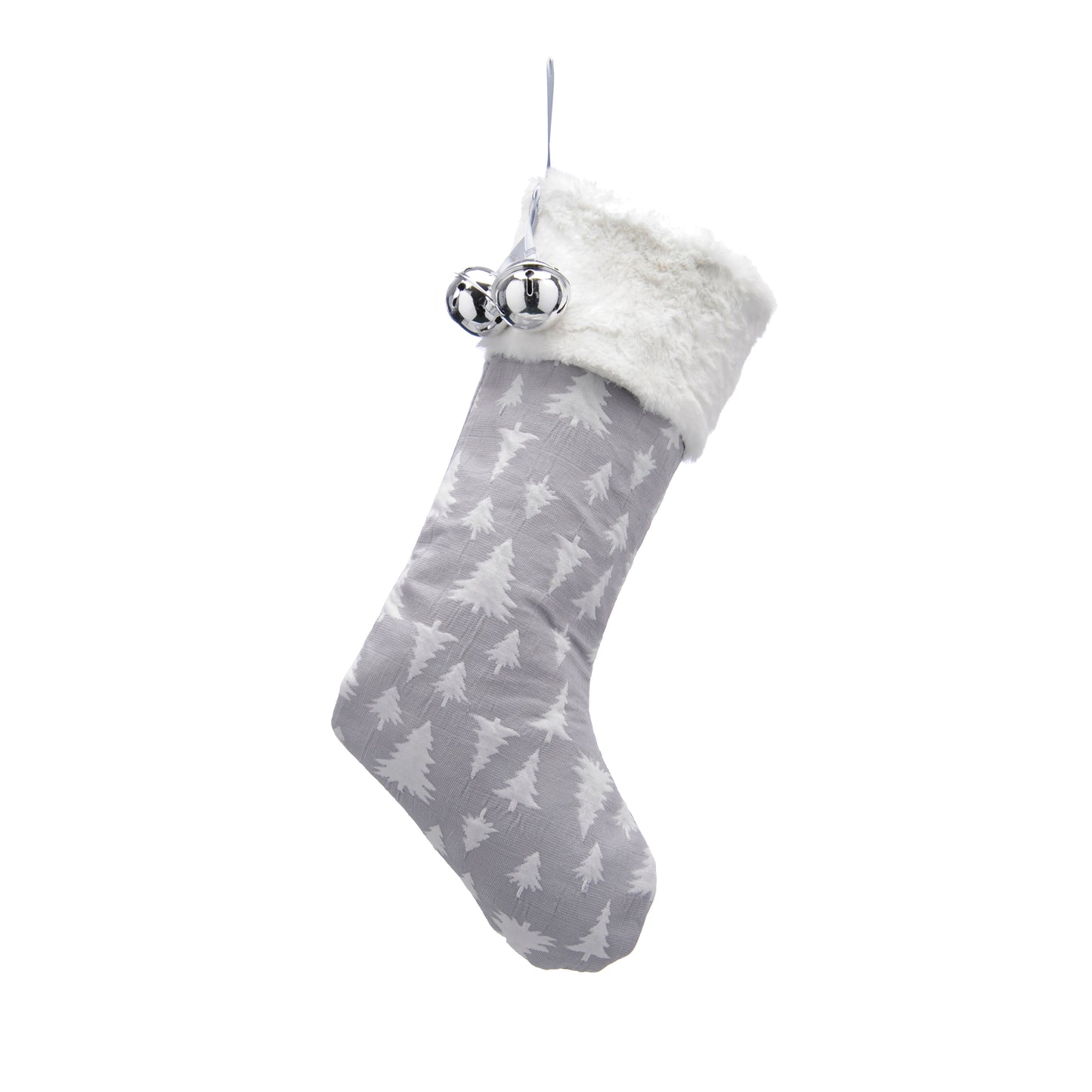 Christmas Grey Stocking with Tree Design 48cm