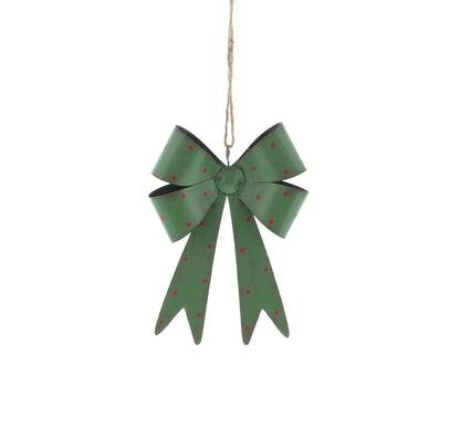 Green Metal Christmas Bow with Red Spots 18cm