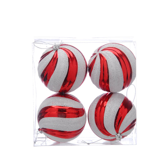 Set of 4 Candy Cane Christmas Baubles 10cm