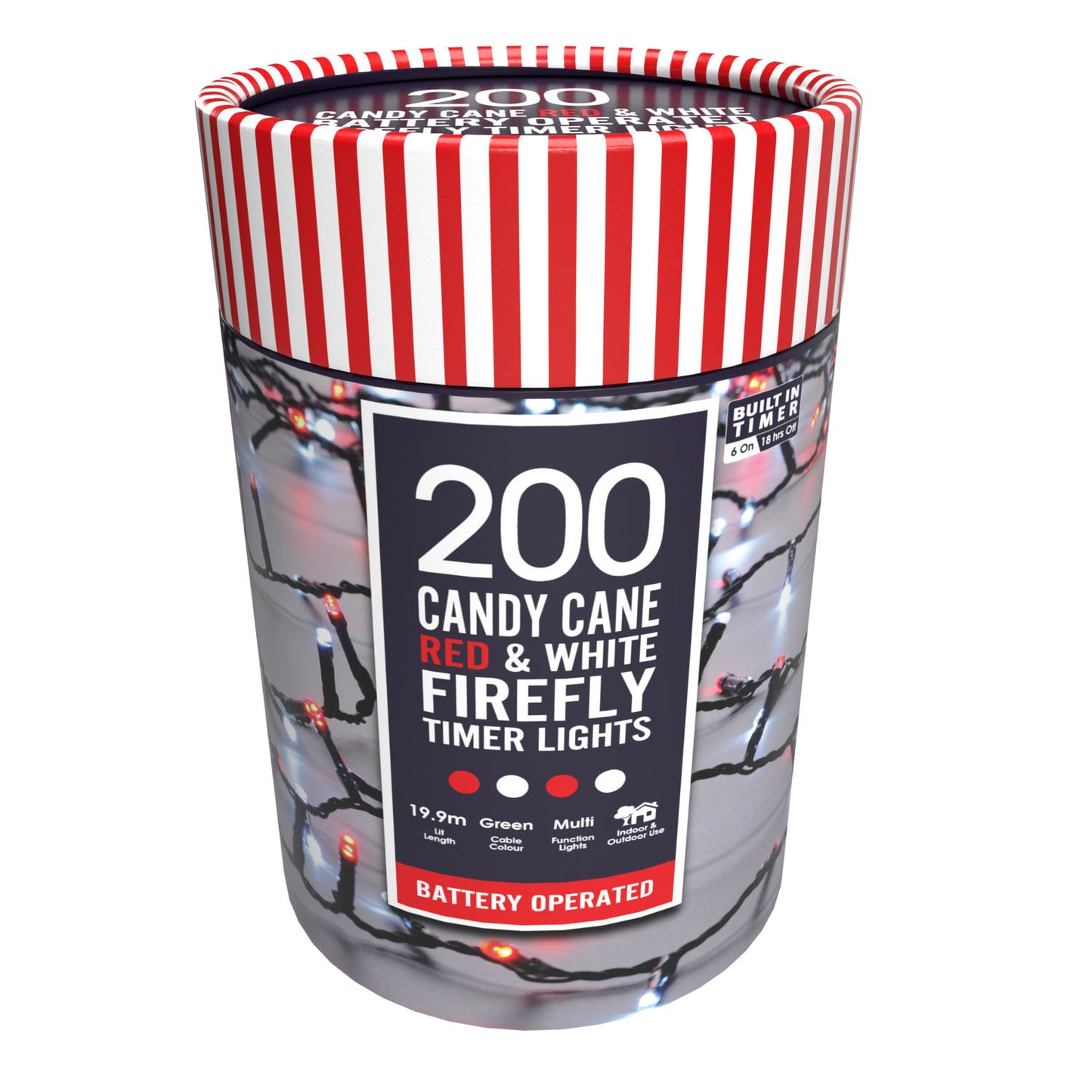 Festive 200 Candy Cane Firefly Christmas Lights Battery Operated