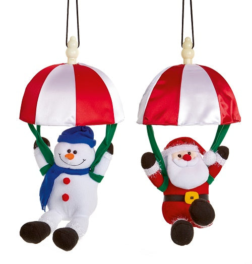 Snowman or Santa Musical Parachuting Characters Christmas Decoration