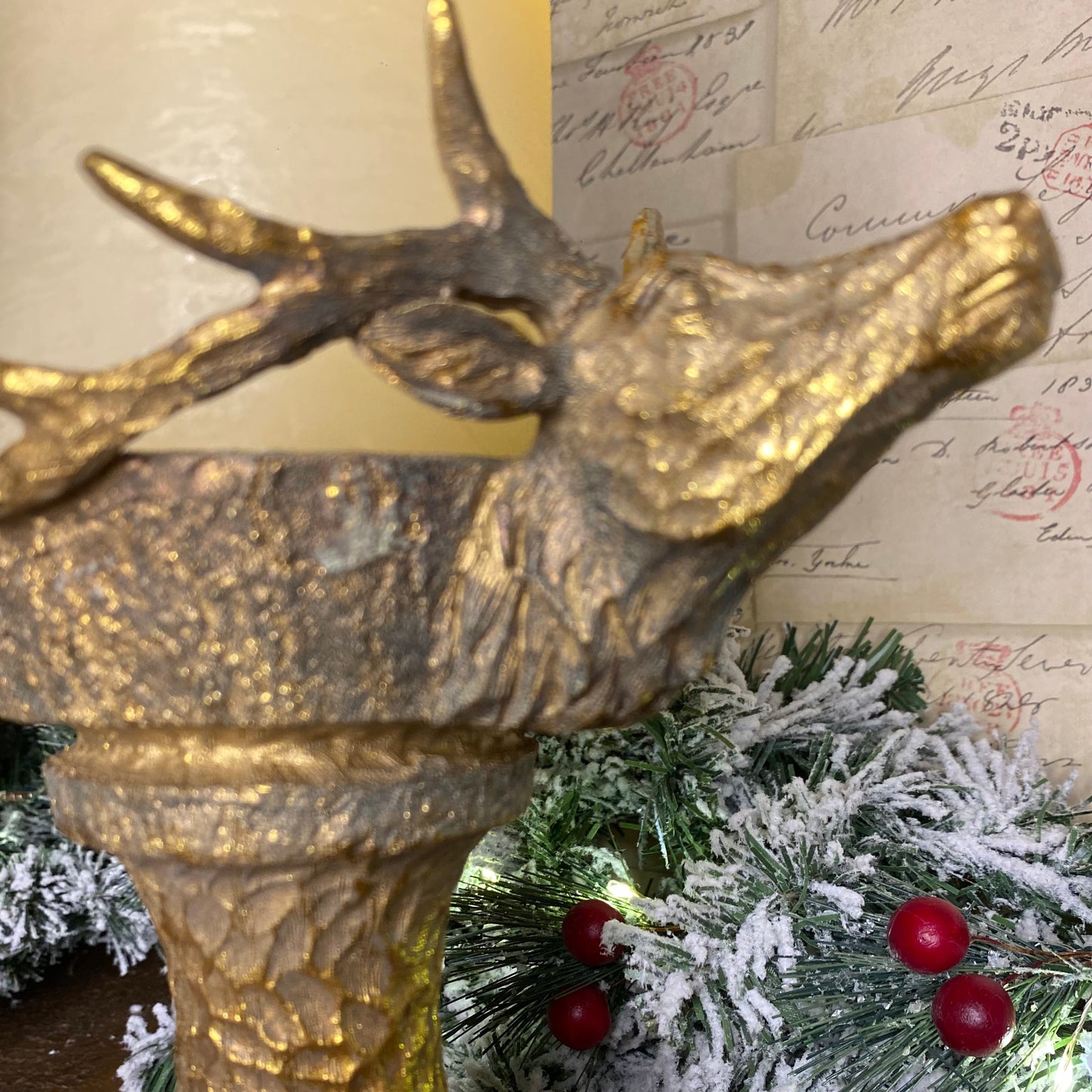 Gold Stag Christmas Candle Holder 22cm