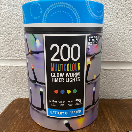 Festive 200 Multi Colour Glow Worm Lights Battery Operated