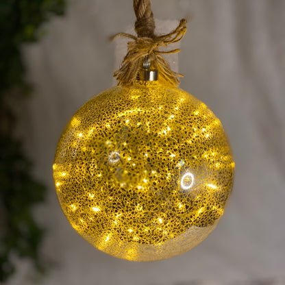 Micro LED Silver Ball Christmas Decoration with Rope 14cm