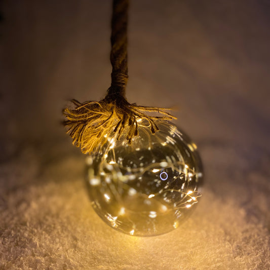 Micro LED 14cm Ball with Jute Rope Hanging Christmas Decoration