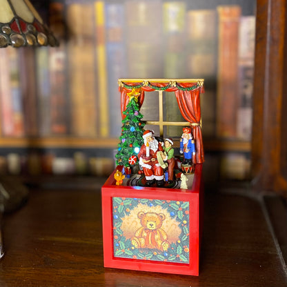 Christmas Animated Lit Music Box Santa And Child Scene