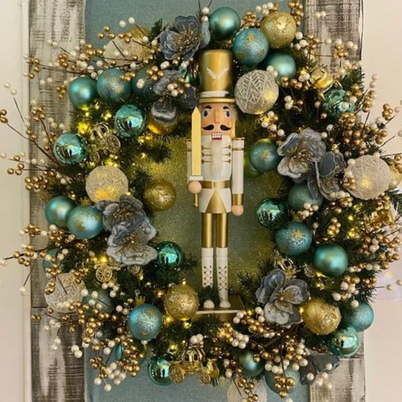 White and Gold Nutcracker Christmas Decoration 30cm