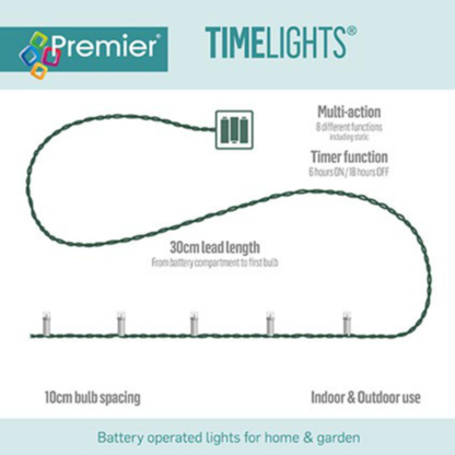 Premier TimeLights 600 White LED Battery Operated String Lights