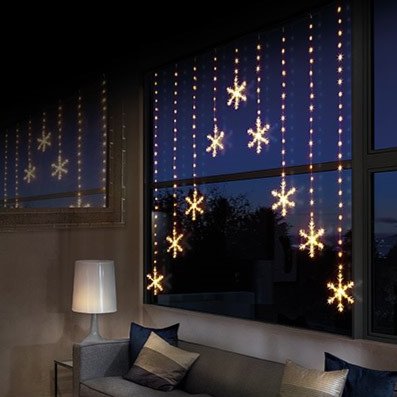 Warm White Snowflake V-Shape Christmas Curtain Lights